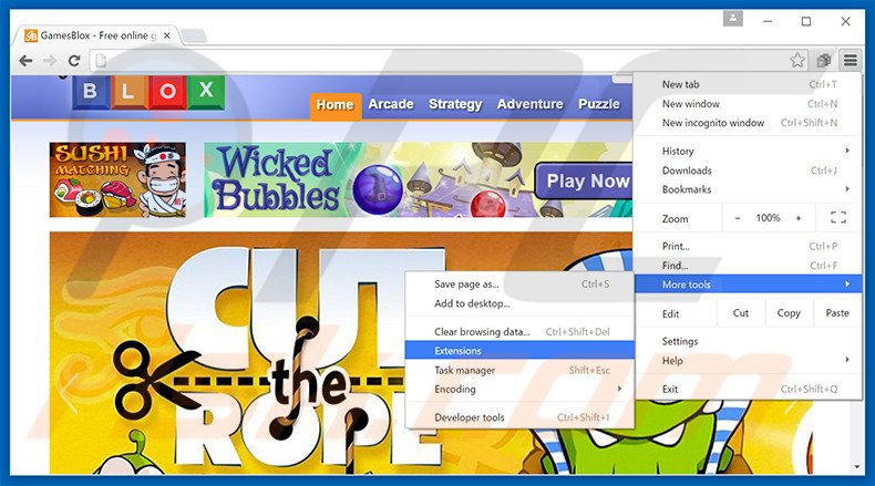 Removing GamesBlox  ads from Google Chrome step 1