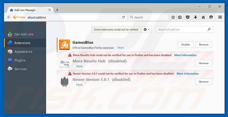 Removing GamesBlox ads from Mozilla Firefox step 2