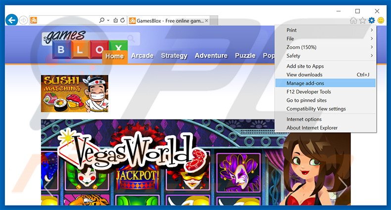 Removing GamesBlox ads from Internet Explorer step 1