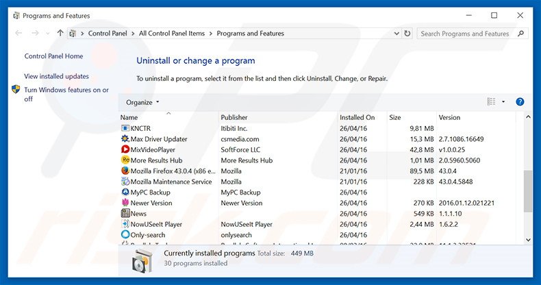 GamesBlox adware uninstall via Control Panel