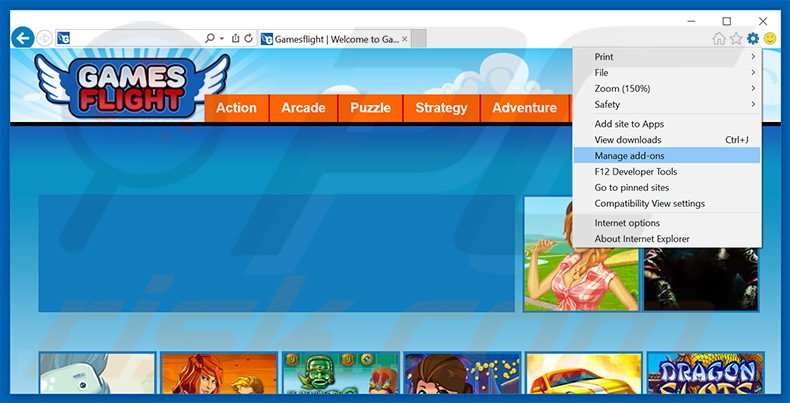 Removing GamesFlight ads from Internet Explorer step 1
