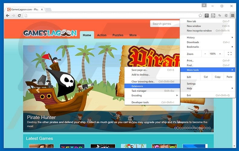 Removing GamesLagoon  ads from Google Chrome step 1