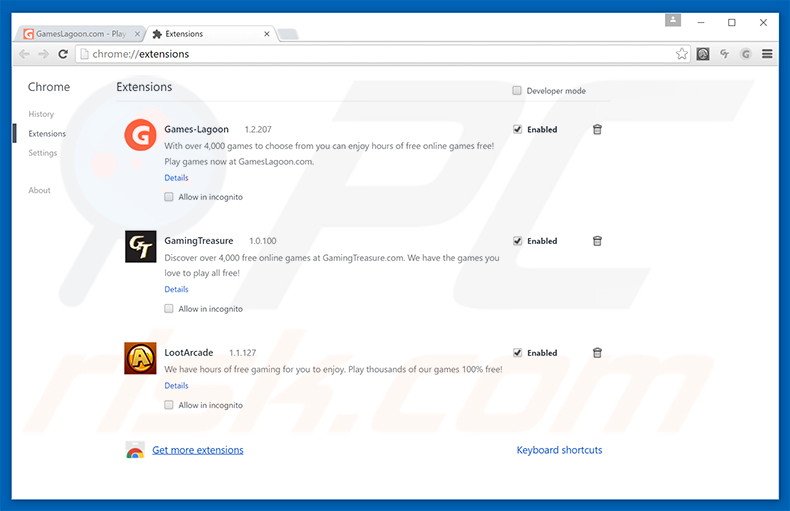 Removing GamesLagoon ads from Google Chrome step 2