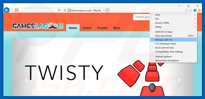 Removing GamesLagoon ads from Internet Explorer step 1