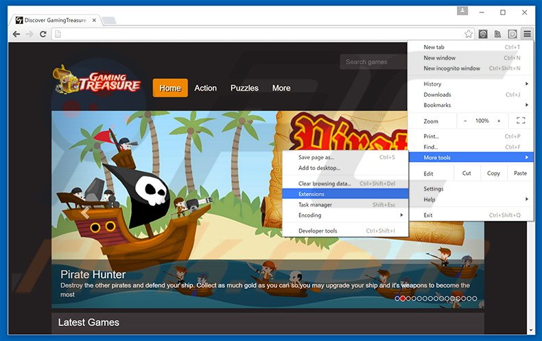 Removing GamingTreasure  ads from Google Chrome step 1