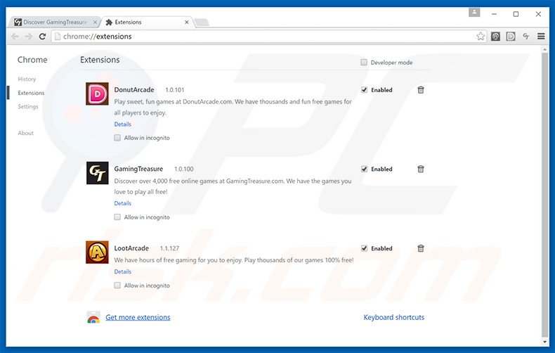 Removing GamingTreasure ads from Google Chrome step 2