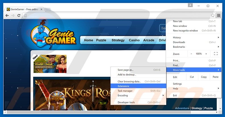 Removing GenieGamer  ads from Google Chrome step 1