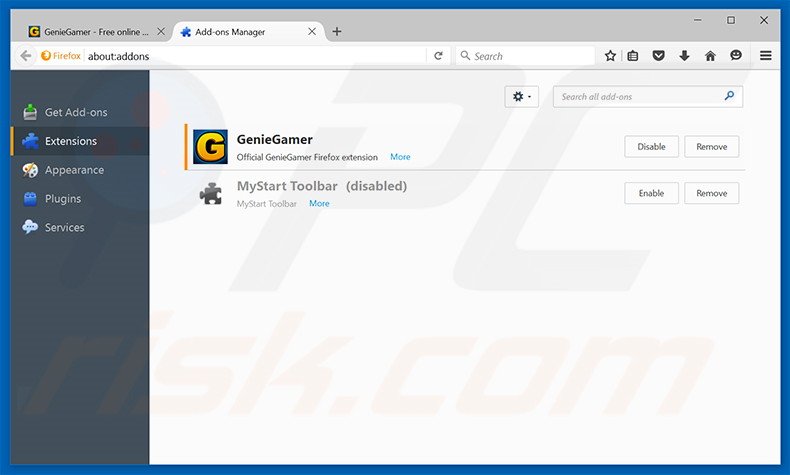 Removing GenieGamer ads from Mozilla Firefox step 2