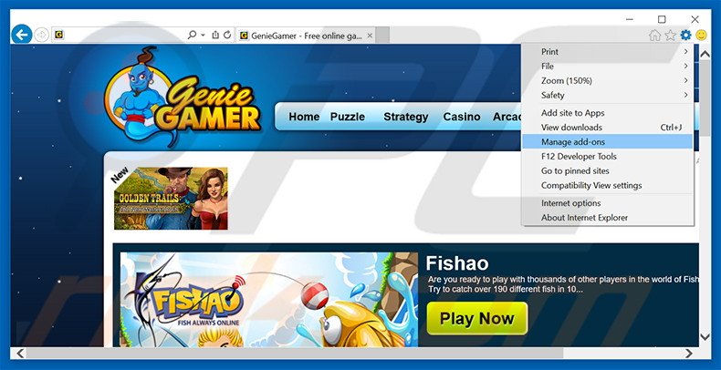 Removing GenieGamer ads from Internet Explorer step 1