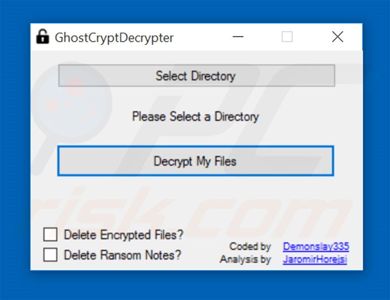 Decrypter used to restore files compromised by GhostCrypt ransomware