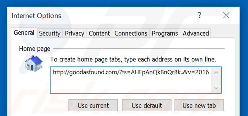 Removing goodasfound.com from Internet Explorer homepage
