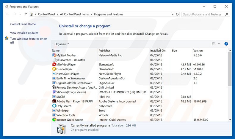 goodasfound.com browser hijacker uninstall via Control Panel