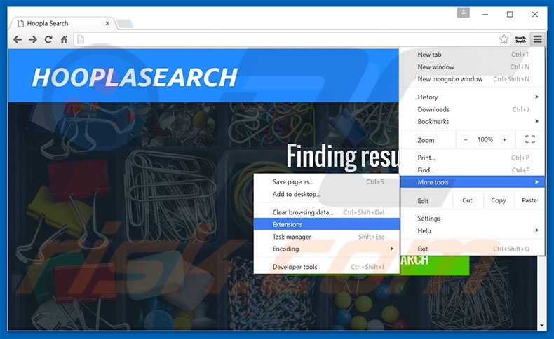 Removing HooplaSearch  ads from Google Chrome step 1