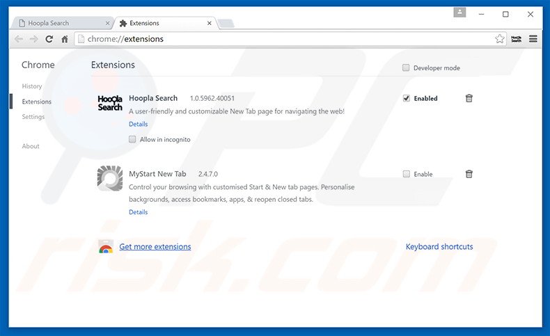 Removing HooplaSearch ads from Google Chrome step 2