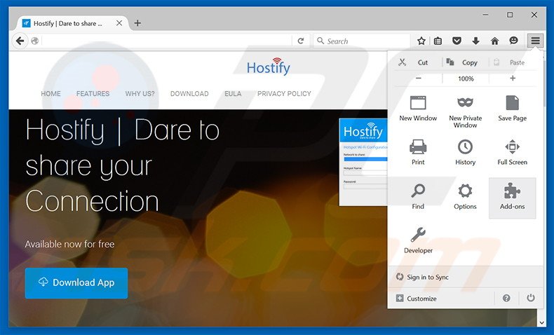 Removing Hostify ads from Mozilla Firefox step 1