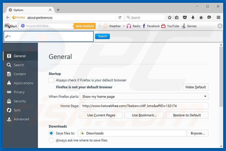 Removing hotwebfree.com from Mozilla Firefox homepage