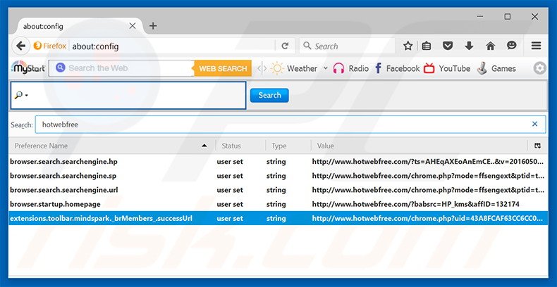 Removing hotwebfree.com from Mozilla Firefox default search engine