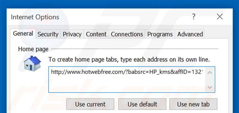 Removing hotwebfree.com from Internet Explorer homepage