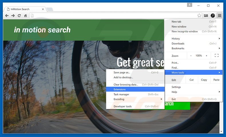Removing in motion search  ads from Google Chrome step 1
