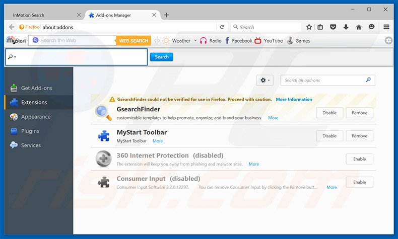 Removing in motion search ads from Mozilla Firefox step 2