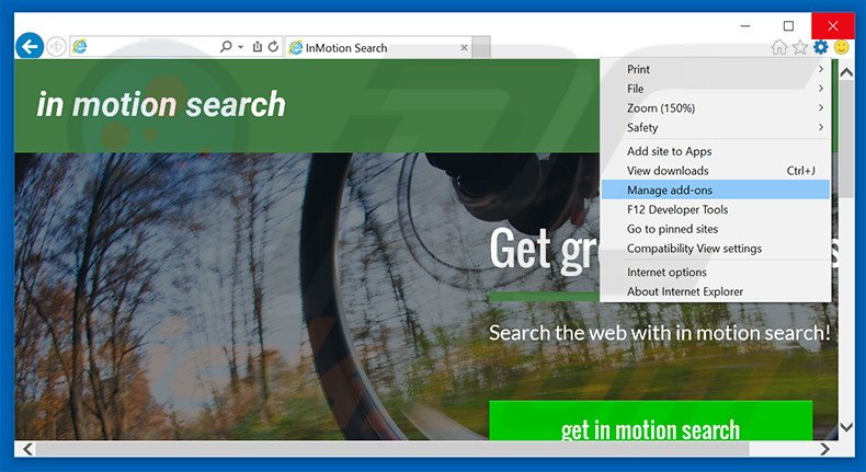 Removing in motion search ads from Internet Explorer step 1