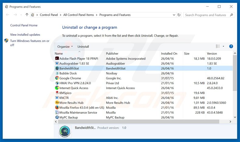 interstat adware uninstall via Control Panel variant 2