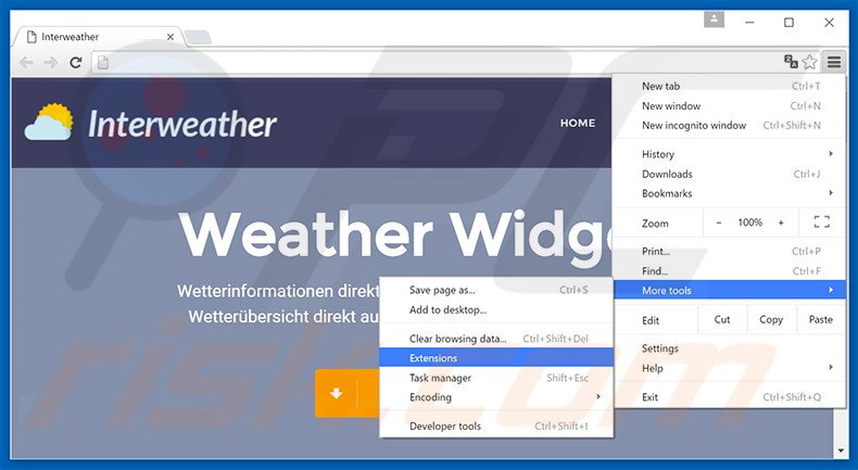 Removing WeatherWidget  ads from Google Chrome step 1