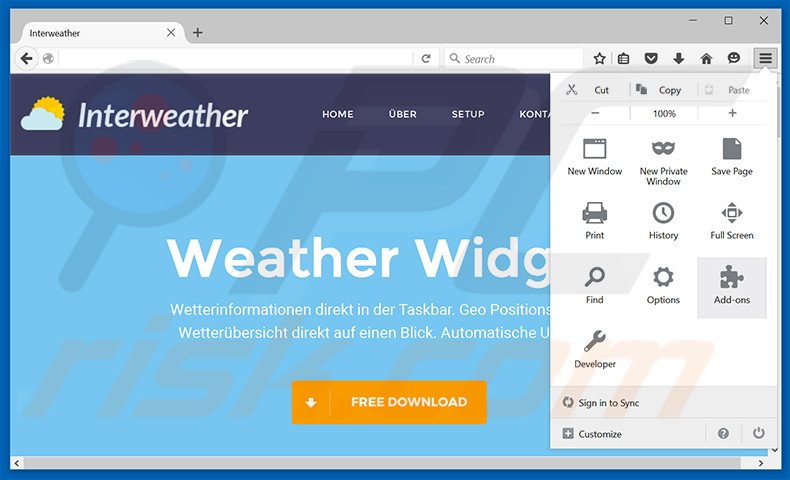 Removing WeatherWidget ads from Mozilla Firefox step 1