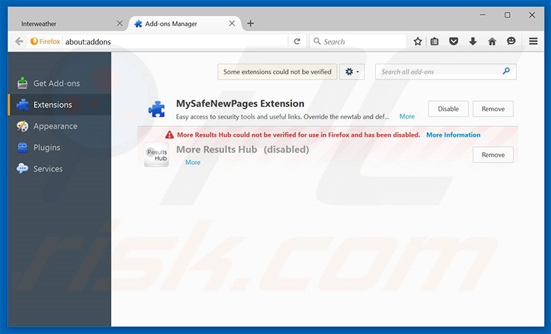Removing WeatherWidget ads from Mozilla Firefox step 2