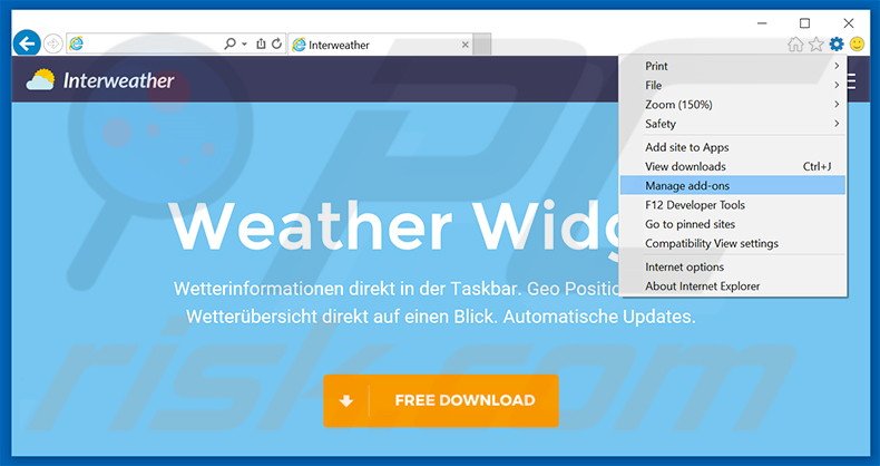 Removing WeatherWidget ads from Internet Explorer step 1