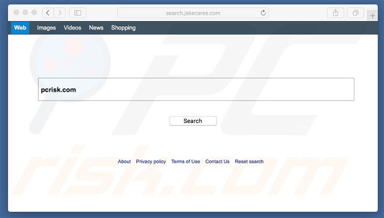search.jakecares.com browser hijacker on a Mac computer