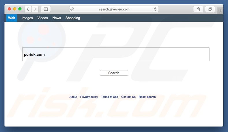 search.javeview.com browser hijacker on a Mac computer