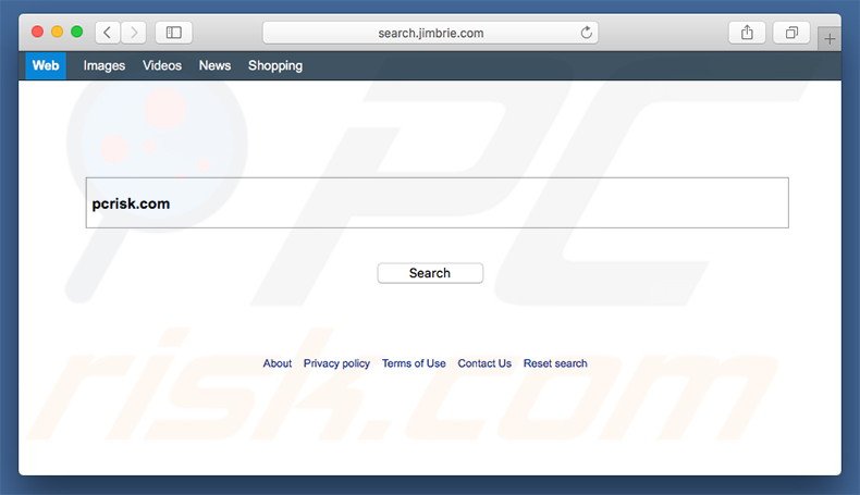 search.jimbrie.com browser hijacker on a Mac computer