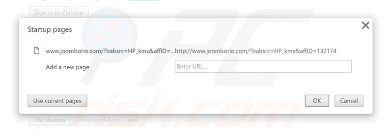 Removing joomborio.com from Google Chrome homepage
