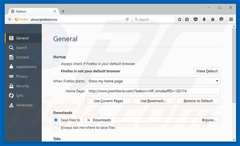 Removing joomborio.com from Mozilla Firefox homepage