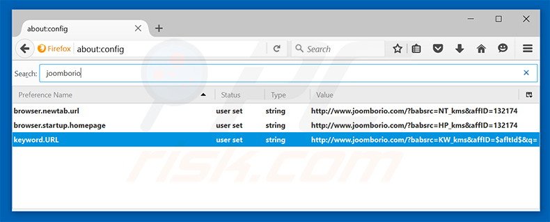 Removing joomborio.com from Mozilla Firefox default search engine