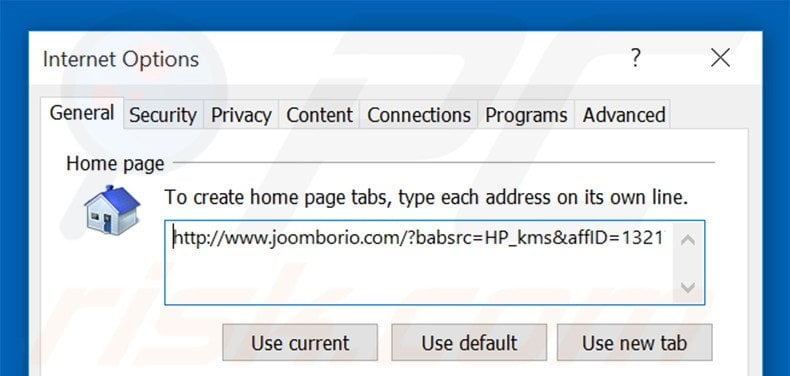 Removing joomborio.com from Internet Explorer homepage