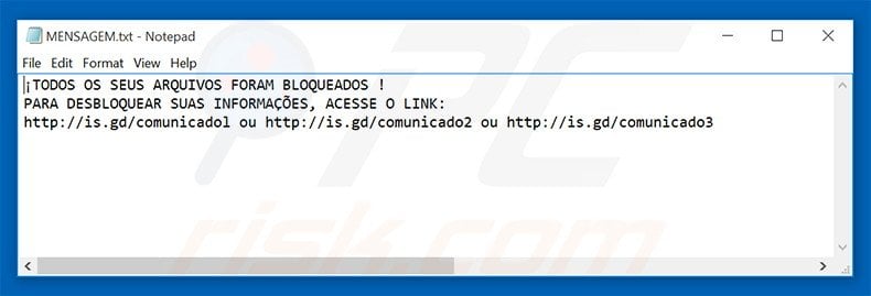 Text file created by .Lock ransomware
