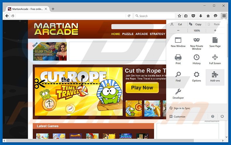 Removing Martian Arcade ads from Mozilla Firefox step 1