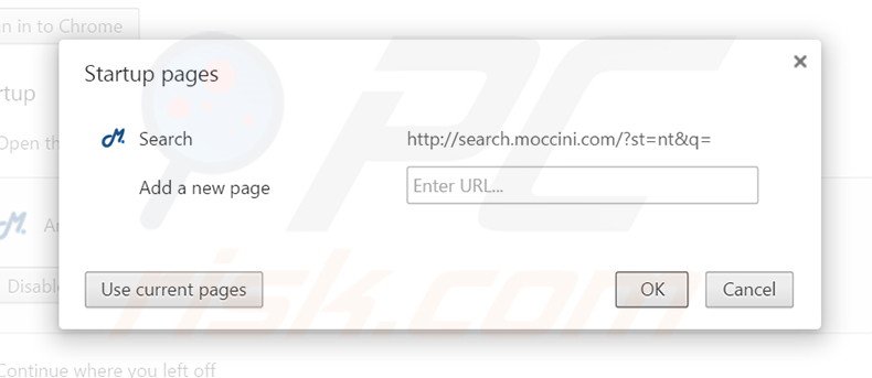 Removing Moccini from Google Chrome homepage