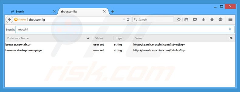 Removing Moccini from Mozilla Firefox default search engine