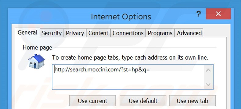 Removing Moccini from Internet Explorer homepage