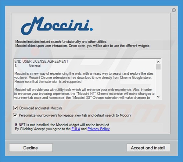 Delusive installer used to distribute Moccini