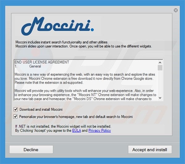 Delusive installer used to distribute Moccini