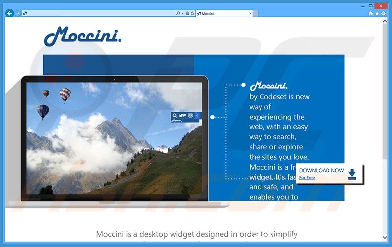 Website used to promote Moccini browser hijacker