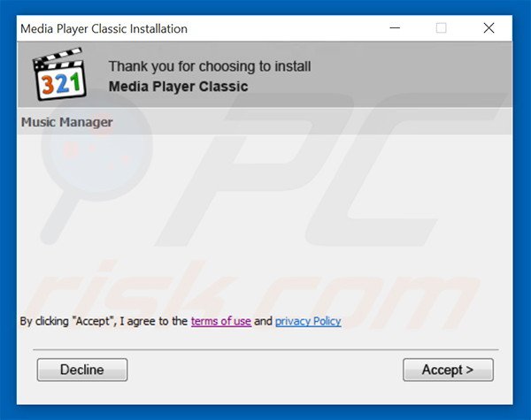 Delusive installer used to distribute Music Manager