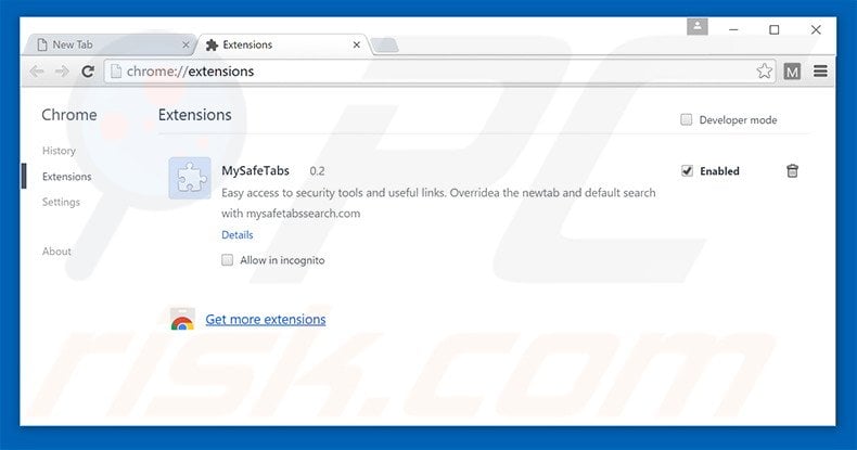Removing search.mysafetabssearch.com related Google Chrome extensions