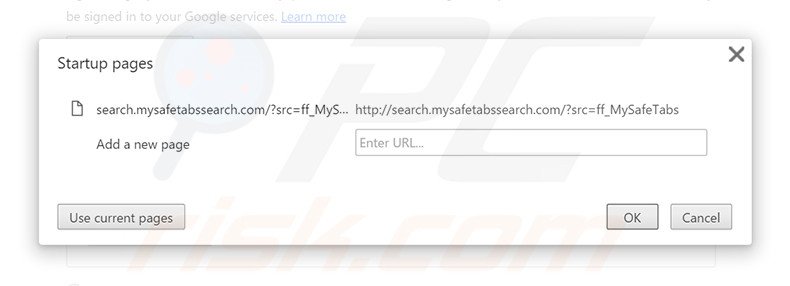 Removing search.mysafetabssearch.com from Google Chrome homepage