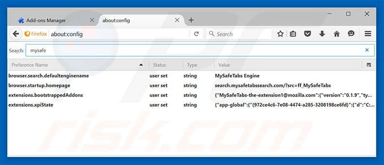 Removing search.mysafetabssearch.com from Mozilla Firefox default search engine