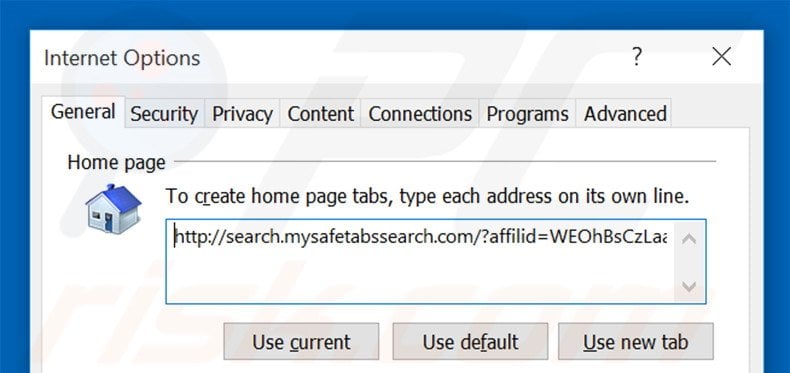 Removing search.mysafetabssearch.com from Internet Explorer homepage